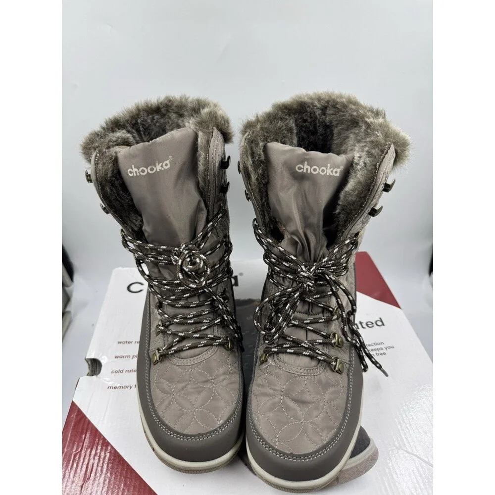 Chooka Women's Belltown Taupe Brown Mid Faux Fur Insulated Winter Snow Boots 9